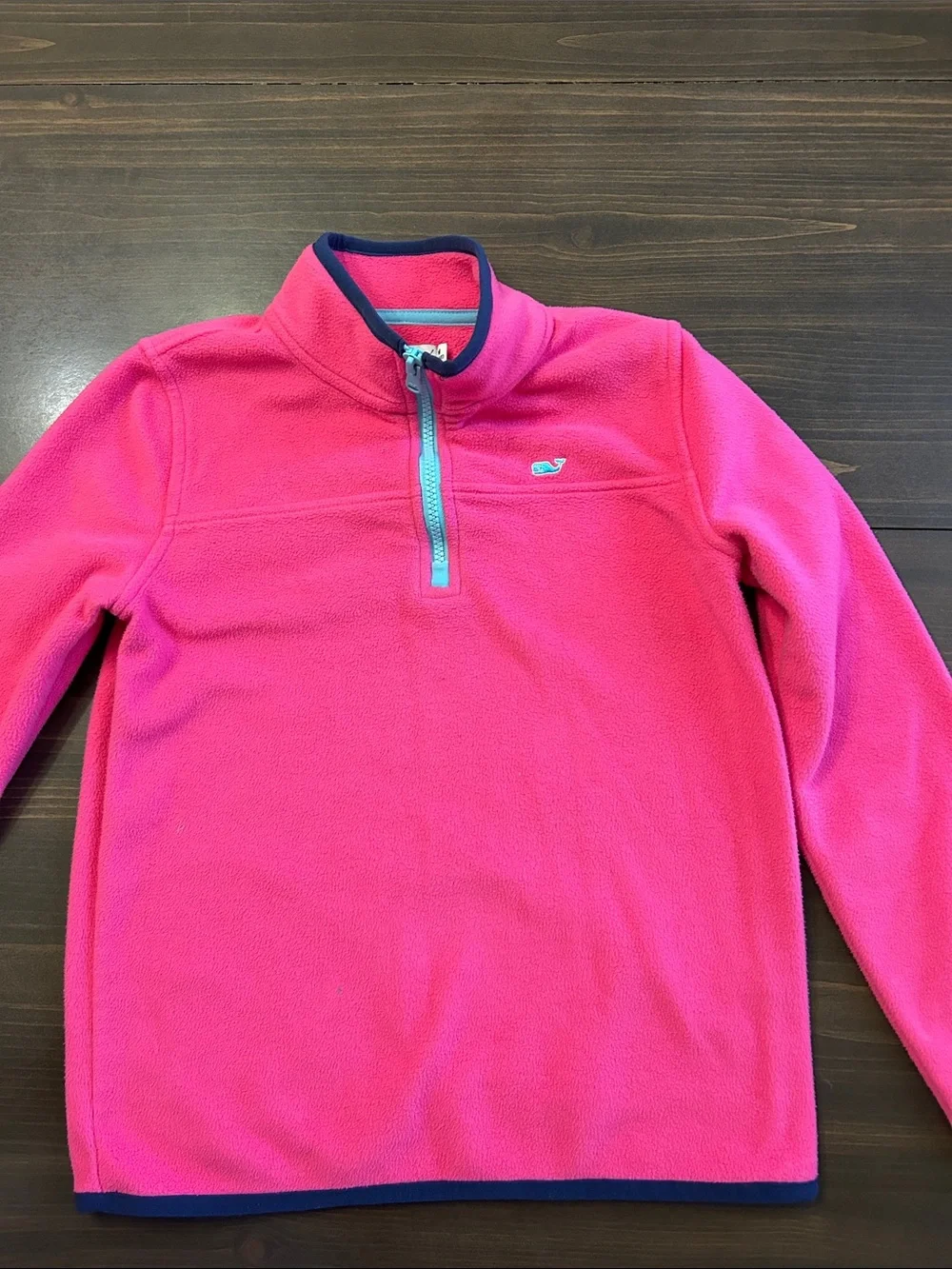 Vineyard Vines Girls' Hot Pink Quarter-Zip Fleece with Navy Trim size 10-12